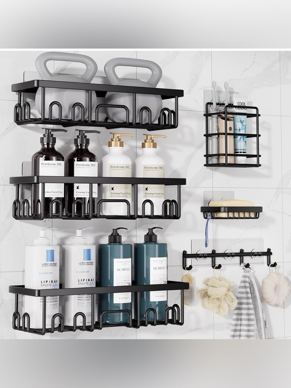 Veken Shower Caddy 6-Pack with Hooks